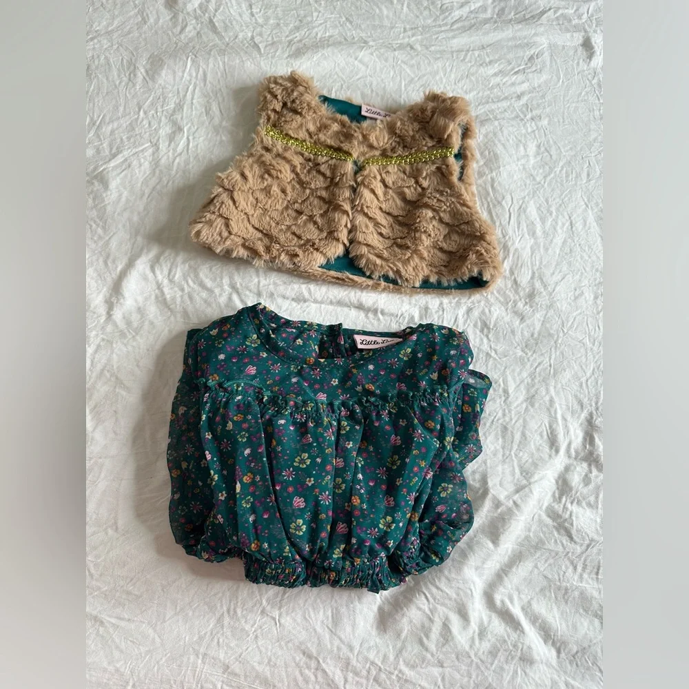 Green floral Dress with vest size 12 months